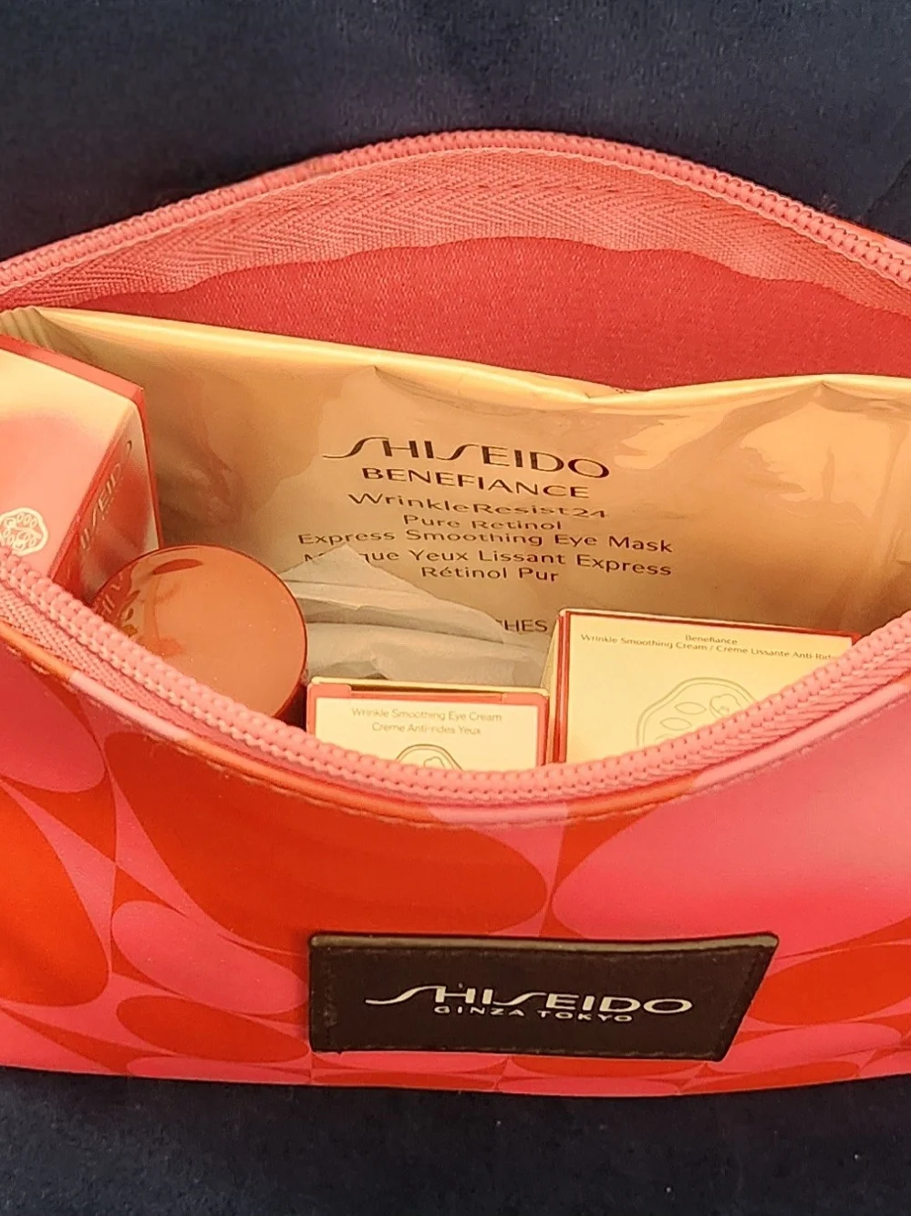 Shiseido Cosmetic Pouch + Skincare Set - Pink & Red Polka Dot